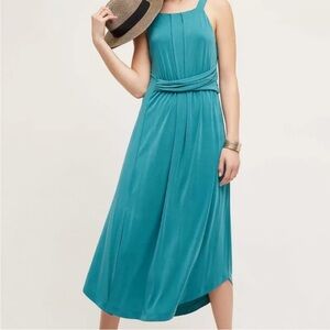 Anthropologie $158 Maeve Tank Dress XS Azores Soft Stretch Pleated Midi Maxi